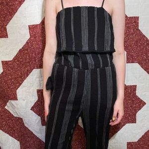 Long black and white jumpsuit.